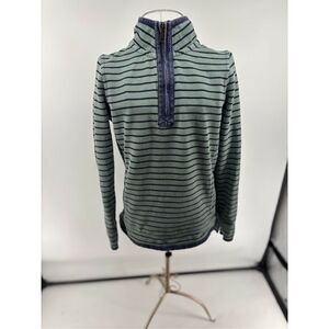Fat Face The Airlie 1/4 Zip Green Blue Striped Long Sleeve Top Womans Size 2